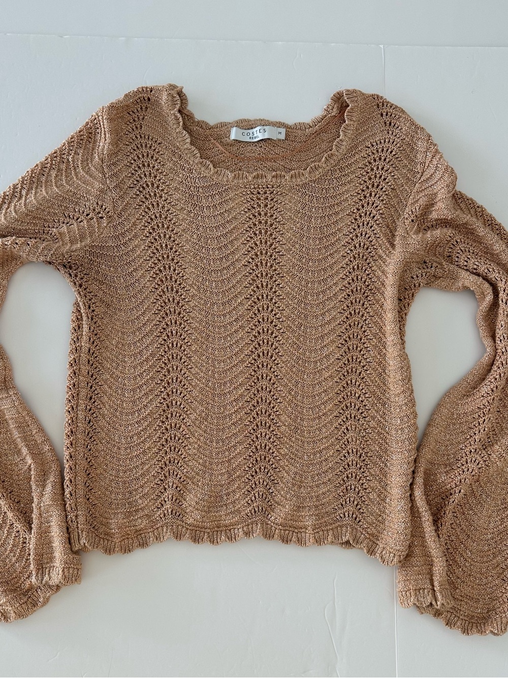 Costes Women’s Open Weave Knit Sweater With Relaxed Flare Sleeves Size Medium